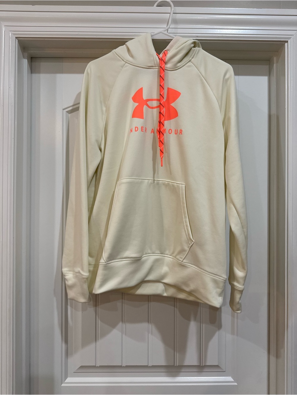 Under Armour Cream Hoodie with Neon Pink Drawstring